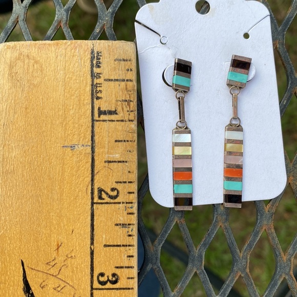 Multi-Stone Inlay Sterling Silver Earrings - Picture 3 of 3